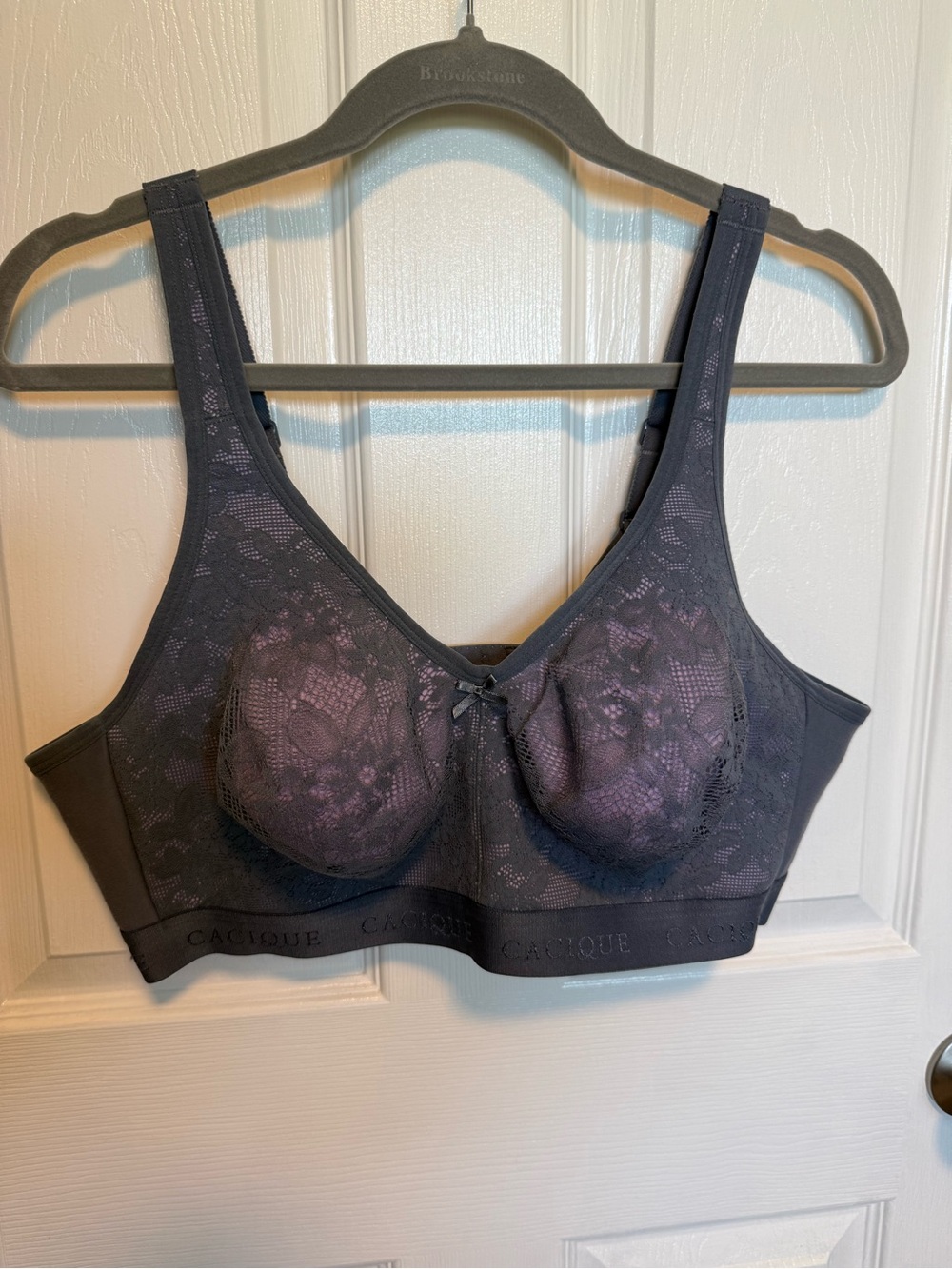 Cacique Lace Wireless Bra in Charcoal Gray and Lavender